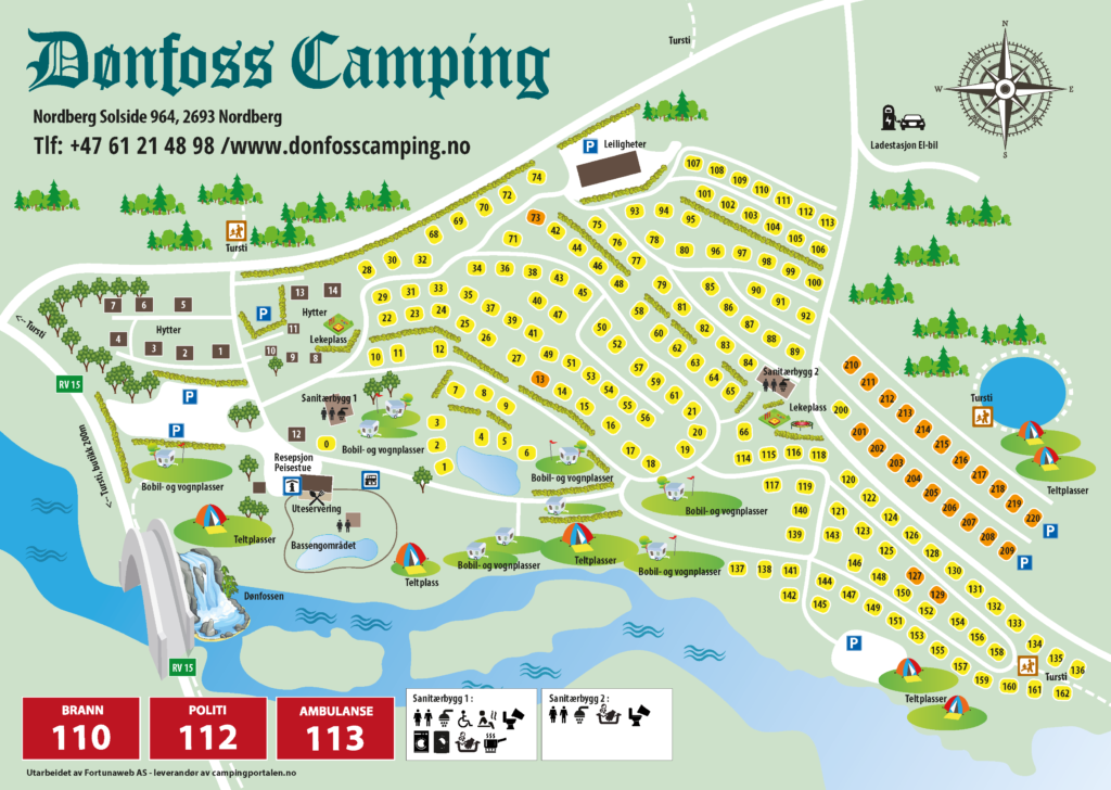 Oversiktskart over Dønfoss camping. 